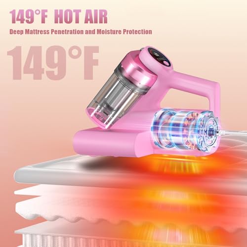 Image of Teant Mattress Bed Vacuum Cleaner, 16 kPa Suction & 253.7nm UV-C, MV-Pink | 2-Speed Mattress Vacuum with 33000 RPM Tapping, UV-C, Ultrasonic, 149℉ Heat, Anion, HEPA, Deep Clean for Bed and Pet Hair