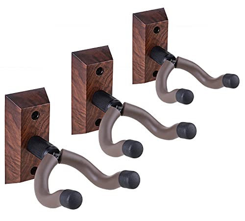 Lot de 3 crochets muraux en noyer noir pour guitare acoustique, électrique, basse - Les Beatles, Paul McCartney, John Lennon, RIngo Starr, George Harrison Lot de 3 crochets muraux en noyer noir pour guitare acoustique, électrique, basse