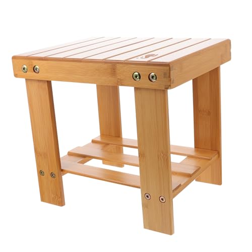 WHAMVOX Bamboo Stool 1pc Small Square Stool for Room Bedroom Laundry Sturdy Construction Non-Slip and Easy to Use