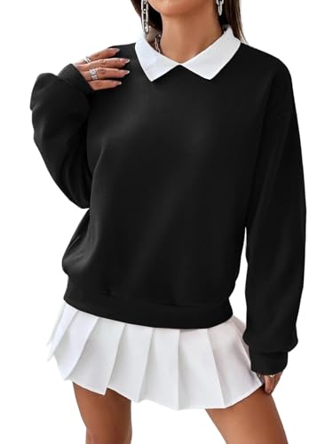 Remidoo Women's Contrast Collar Sweatshirt Casual Oversized Long Sleeve Pullover