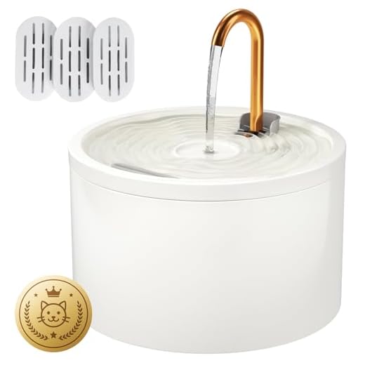 DOOOB Ceramic Cat Water Fountain, 2.1L/71oz Ceramic Cat Fountain, Automatic Ceramic Water Fountain for Cats, Pet Water Fountain with Ultra-Quiet Pump and 3 Filters & 3 Sponges (White)