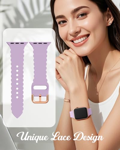 Sunnywoo Lace Sport Silicone Band Compatible with Apple Watch 38mm 40mm 41mm 42mm 44mm 45mm 46mm 49mm for Women, Soft Wristband Waterproof Replacement for iWatch Series Ultra 10 9 8 SE 7 6 5 4 3 2 1