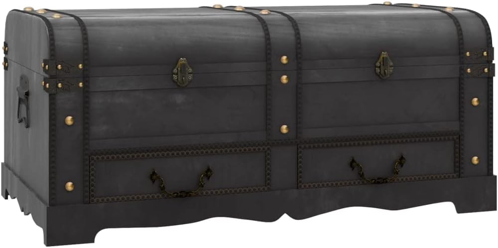 Wooden Treasure decorative storage boxes,containers with lids,Great for storing, organizing and reducing clutter Chest Large Black