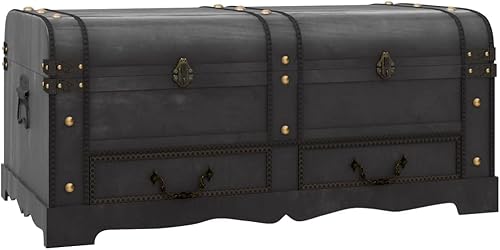 Miniatura 2 de Cofre del tesoro de madera grande, color marrón, baúl de almacenamiento de madera maciza con cerradura, organizador para el hogar, caja de