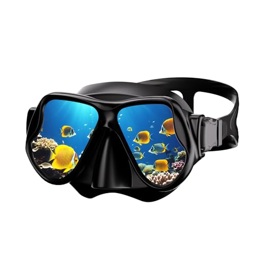 Scuba Mask, Diving Mask with Anti-Fog HD Tempered Glass Diving Goggles Nose Cover, Snorkel Mask for Adults Diving Snorkeling Swimming (Black)