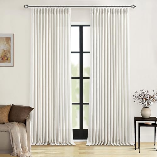 Image of TWODRAPES Natural Pinch Pleated Linen Curtains 126 Inches Long 2 Panels for Living Room Bedroom Memory Training Shaped Semi Sheer Pleat Drapes Hooks Rings Light Filtering Window Curtain 40x126