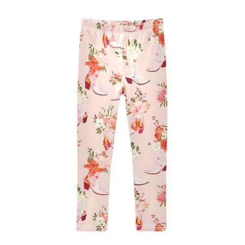 Flower Boot Pink Stylish Girls Leggings Ultra Soft Compression Yoga Gym Pants for Kids 4-10T