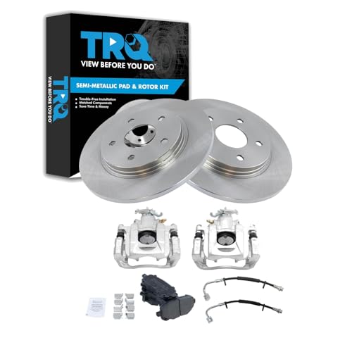 Image of TRQ Rear Brake Pad and Rotor Set Semi Metallic Calipers Compatible with 2011-2012 Chrysler Town and Country Grand Caravan Volkswagen Routan 2012 Ram Cargo Van