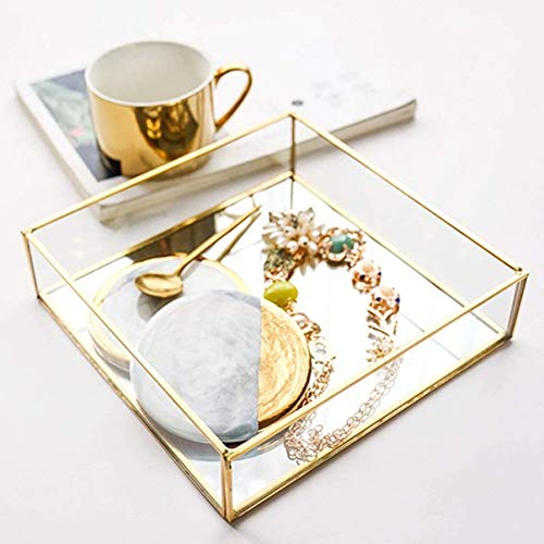 Ruhi Collections Square Glass with Brass Rim Mirror Base Vanity T...