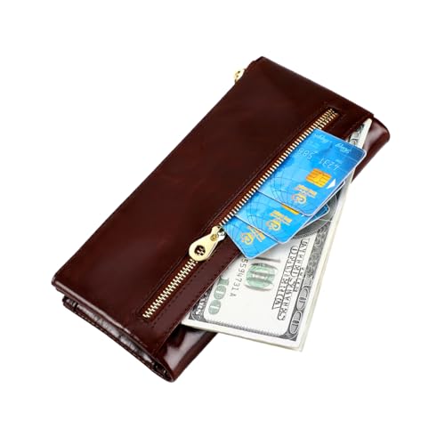 Image of Women's RFID Blocking Wallet Soft Leather Clutch, Coffee | Money Purse, Slim Card Holder Organizer, Zip Pocket
