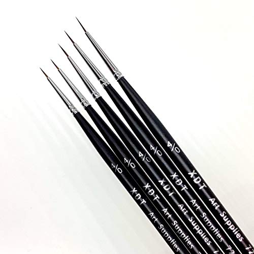 XDT#725 Micro Detail Artist Pin Point Painting Brush Set of 5 Piece #0000 Brushes Set, Acrylic Watercolor Oil, Fine Detailing Painting, Art, Scale Models, Easy Grip Handles.