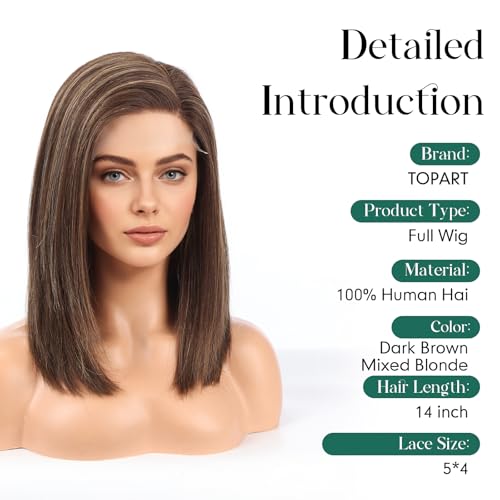 Image of Brown with Blonde Highlights Wig Human Hair Pre Plucked Straight Short Bob Wigs 5x6 UHD Lace Front Wigs Remy Real Human Hair for Women 14Inch