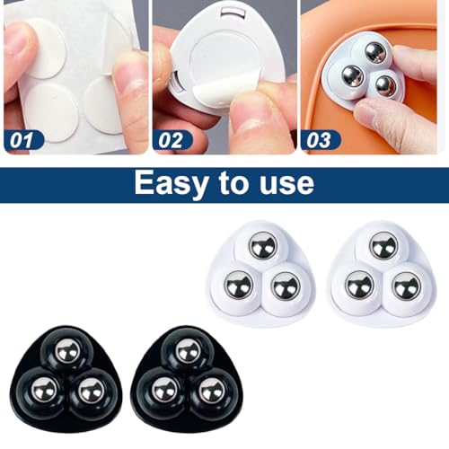 HSIXHAF 8 Ruedas Autoadhesivas Fuertes, Mini Ruedas de Plástico Universales para Muebles y Pequeños Electrodomésticos, Blanco y Negro - imagen 4