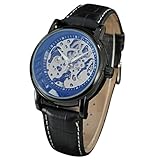 Uomini Guardano da Uomo Orologio da Polso da Polso Orologio Meccanico Automatico con Cinturino in Pelle Regolabile Design Alla Moda per Presente (Bordo nero della faccia nera)