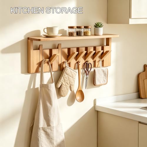 ¿Cansado de perder las llaves? Perchero resistente con estante de madera para pared 4
