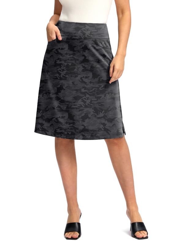 Viodia 25 Inch Knee Length Skorts Skirts for Women with Zipper Pockets Stretchy Modest Aline Midi Skort