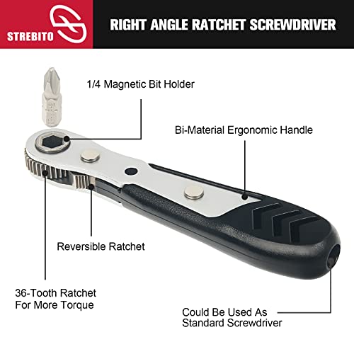 Image of STREBITO Mini Ratchet Set 12-Piece 1 /4 Right Angle Screwdriver Set - Small Ratcheting Wrench 90 Degree Offset High Torque Low Profile for Tight Spaces