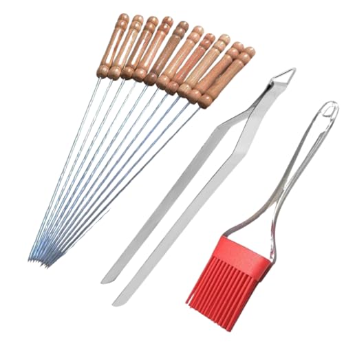 VK Stores 13 Inch Stainless Steel Skewer Square Rod with Wood Handle (Set of 6) - Grilling, Kebab, Tandoori, Shish Kebab, BBQ Sticks Set (BBQ Sticks -10, Tong, Brush) (B0CTQL1LVV) Amazon Price History, Amazon Price Tracker