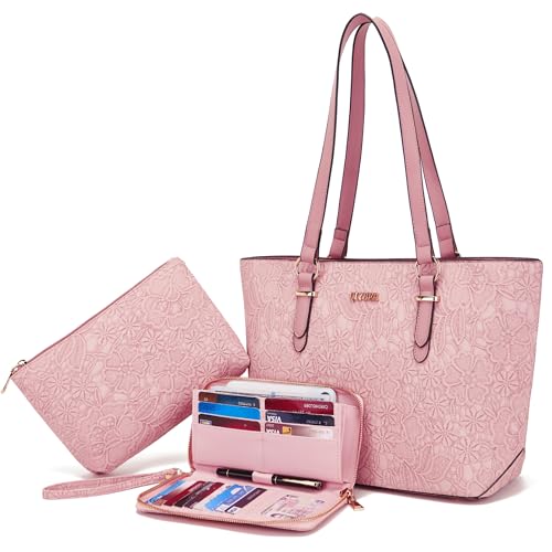 Image of Qiyuer Versatile Daily Purses with RFID Wallet for Women Tote Handbag Set | 3PCS, Fits 13 inch Tablet, Sturdy Vegan PU, Spacious, Work Use, Shoulder Satchel, Large Clutch Wallet, Makeup Bag, Ideal Gift