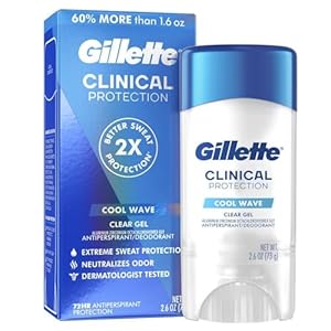 Gillette Clinical Antiperspirant and Deodorant for Men, 72hr Sweat & Odor Protection, Long Lasting Freshness, Anti-White Mark Technology, Clear Gel, Cool Wave Scent, 2.6 oz