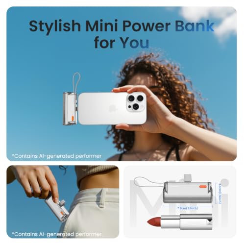 Image of sharge Flow Mini 2 Portable Charger with Built-in Cable 22.5W Max Power Bank for Travel, Fast Charging Battery Pack with iOS and USB-C Connector for iPhone 17 /16 /15 /14, Galaxy, Google Pixel, and More