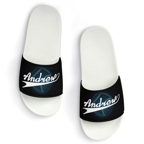 Custom Sports Slides Personalized Slippers - Baseball Sandals Quick Drying Softball Slippers Indoor Outdoor,Gifts for Men Youth Boy (White,Style 3)