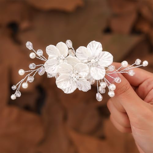 Pinzas para cabello con brillantes y perlas plateadas miniatura 1