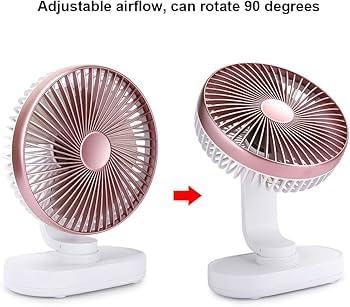 SHAYONAM Pink Portable Oscillating Table Fan – USB Rechargeable Desk Fan with 4 Speeds, Silent Air Circulation, 90° Adjustable Head – Ideal for Home, Office, and Travel