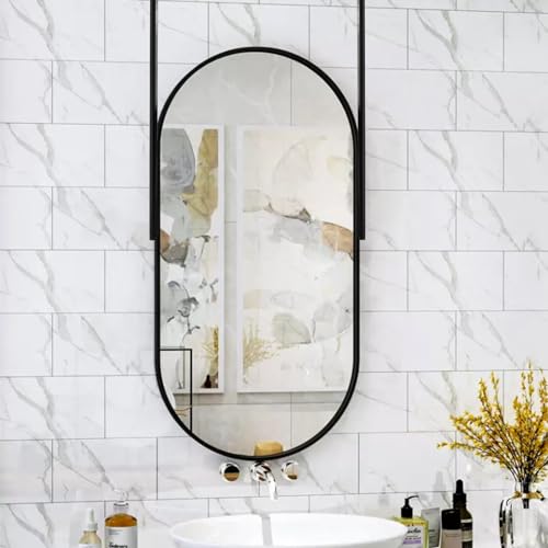 Miroir de salle de bain ovale noir 40x60 cm pour montage au plafond