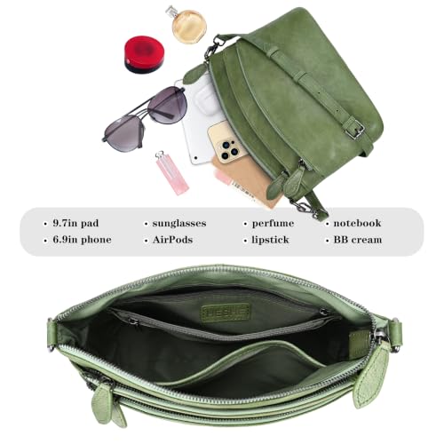 Image of HESHE Leather Crossbody Bags for Women Vintage Shoulder Handbag for Travel