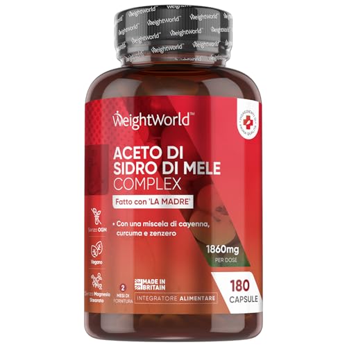 Aceto di Mele Capsule Vegano, 1860mg per Dose, Complex Aceto di Sidro di Mele con Madre, Non Filtrato (Apple Cider Vinegar) con 4 Ceppi Probiotici come Lactobacillus Gasseri, 180 Capsule, Senza OGM