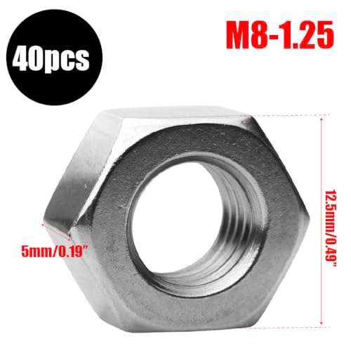 Image of 40Pcs Metric M8-1.25 Hex Nuts (A2-70), 304 Stainless Steel Hex Drive Fasteners Standard Coarse Thread Hex Machine Screw Hardware Replacement Hexagonal Nut Bolt