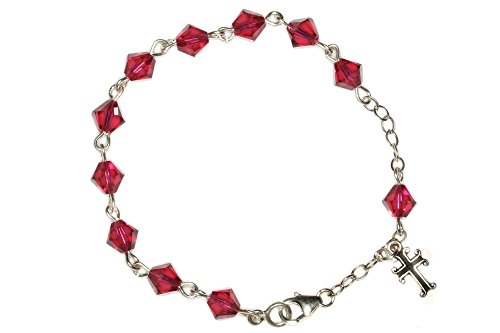 Girls Rosary Bracelet made with Ruby Red Austrian Crystals- July (Communion, Reconciliation, Birthday & more) - Image 4