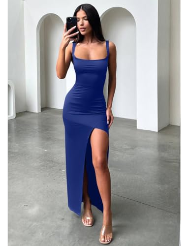 Image of LAGSHIAN Women's Square Neck High Split Hem Evening Long Dress
