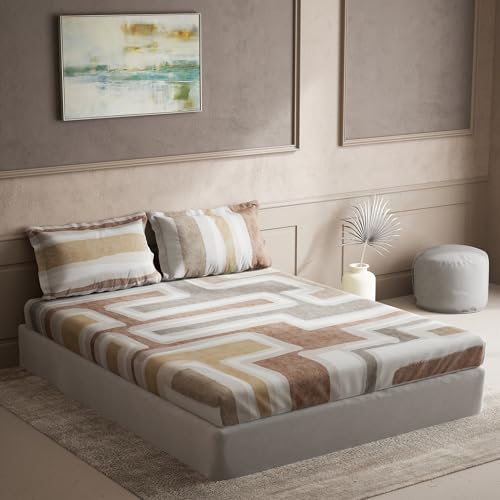 Image of Ddecor - Pack of 1 Cotton Abstract King 145 TC Bedsheet with 2 Pillow Covers - Brown