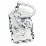 パスケース トレカホルダー ICカード ケース入れ カードケース 星型チャームレディース キーホルダ付き おしゃれ 透明 女の子 高校生 学生 通勤 通学 透明 ローダー カード 収納 定期入れ (白)