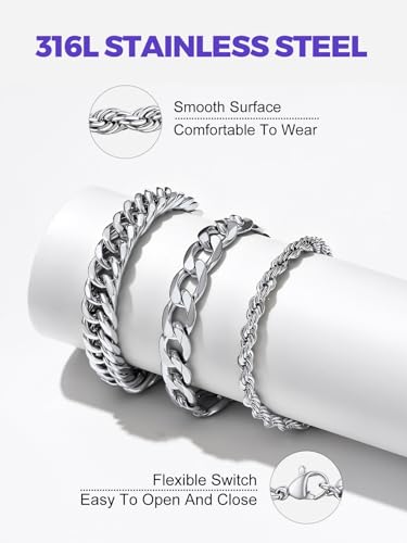 Set 2PCS/3PCS Pulseras Cadena Acero Inoxidable miniatura 4