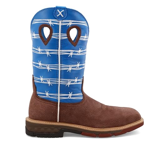 Twisted X Men's 12" Western Work Boot, Square Toe Alloy Toe with CellStretch, Burgundy & Sky Blue, 10.5 EE4