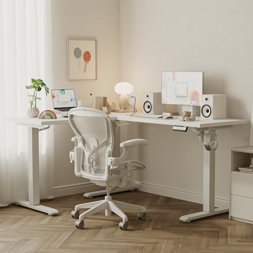 Image of Agilestic L Shaped Electric Standing Desk Adjustable Height, 59 Inch, White