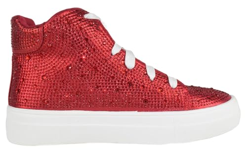 Flat Women High Top Sneakers Chelsea Shoes Lace Up White Sole Rhinestone Bling DOLCE-773