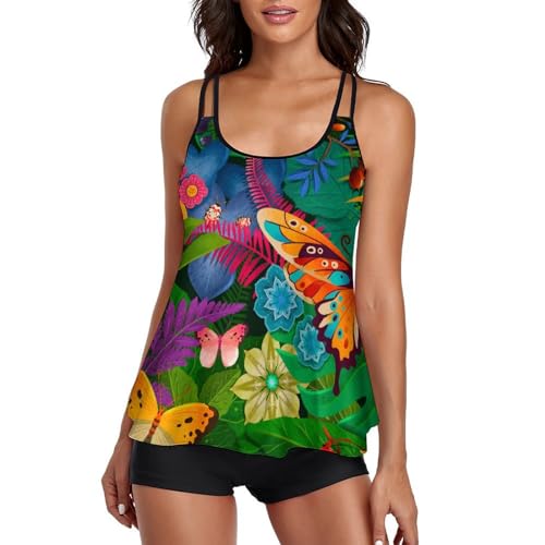 Maillot de bain tankini 2 pièces avec short de garçon et robe de plage intégrée