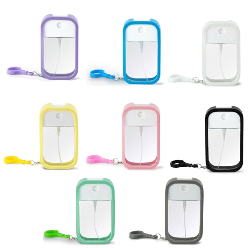 YRUISI Transparente Sprühflaschen aus Karton, tragbare Sprühflaschen, leere Mini-Sprühflasche für Reisen, nachfüllbar für Alkohol, Händedesinfektionsmittel, Duftkosmetik (mehrfarbig mit Haken), 8