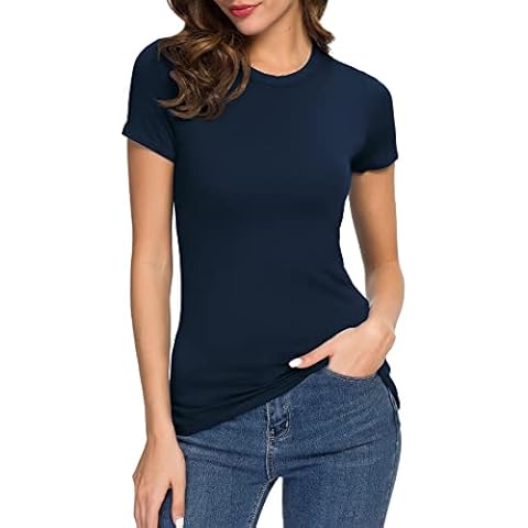 Urban CoCo Women's Stretchy Bodycon Short Sleeve T-Shirt (S, Navy Blue) Cover