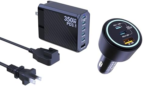 350W 6-Port USB C GaN Charger Bundle with a 205W 3-Port USB C Car Charger