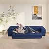 ANONER Canapé de Sol Convertible Canapé Convertible 2 Places, Canapé Lit en Mousse à Mémoire de Forme, Matelas Pliant Sofa Lavable Full Size pour Chambre Salon, Bleu Foncé