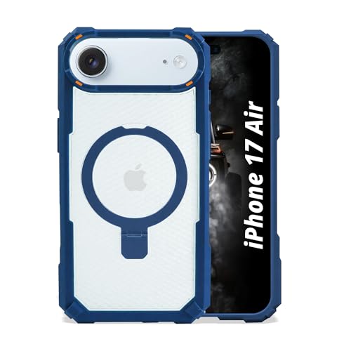 Image of AIBEX Transparent Back Cover Compatible for iPhone 17 Air| Mag-Saf Magnetic Ring Kickstand | Shockproof Dual Layer Military Grade Drop Protection Armor Case| Wireless Charging Support - Blue