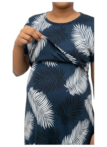 Image of Maternity Feeding Maxi Dress with Pockets, Green Butterfly Print, Zipless Long Pregnancy Gown, Pre & Post Maternity Wear Ankle Length