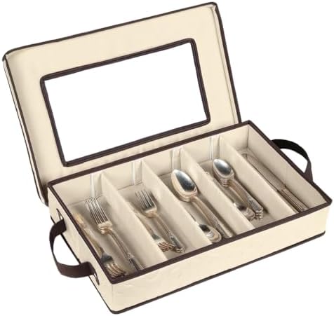 Flatware Storage Case - Durable 5 Compartment Silverware Storage Container Box with Removable Lid and Easy to Carry Handles - Large Capacity Keeps Your Cutlery Organized & Protected