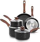 Kichly Non-Stick Granite 8 Pcs Cooking Pots and Pans Set Nonstick Cookware Induction Hob pan Set with 20cm, 28cm Frying Pan Set and 20cm,18cm & 16cm Saucepan Set with Lids