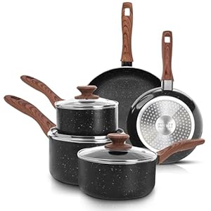 Kichly Non-Stick Granite 8 Pcs Cooking Pots and Pans Set Nonstick Cookware Induction Hob pan Set with 20cm, 28cm Frying Pan Set and 20cm,18cm & 16cm Saucepan Set with Lids